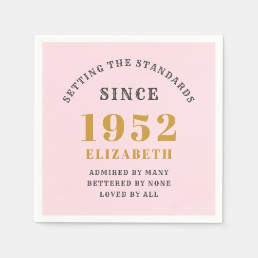 70. Geburtstag 1952 Elegant Gold Pink Gray Serviette (Vorderseite)