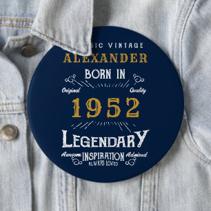70. Geburtstag 1952 Name hinzufügen Blau Gold Lege Button