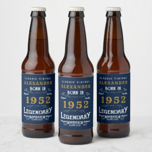 70. Geburtstag 1952 Name Vintag Blue Gold hinzufü Bierflaschenetikett