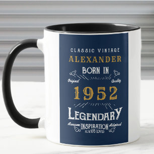70. Geburtstag 1952 Name Vintag Blue Gold hinzufüg Tasse
