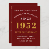 70. Geburtstag 1952 Red Gold Elegant Chic Einladung (Vorne/Hinten)