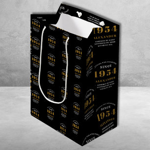 70. Geburtstag 1954 Black Gold Chic Elegant Mittlere Geschenktüte