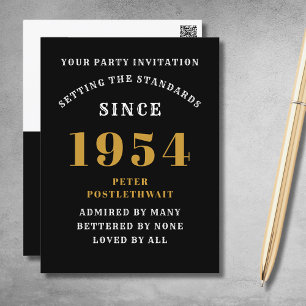 70. Geburtstag 1954 Schwarz Gold Einladung Postkarte