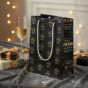 70. Geburtstag 1956 Schwarz Gold Chic Elegant Mittlere Geschenktüte