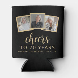 70. Geburtstag 3-Foto Black Gold Script Cheers Dosenkühler