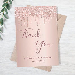 70. Geburtstag 70 Rose Gold Glitzer Tropfen glamou Dankeskarte