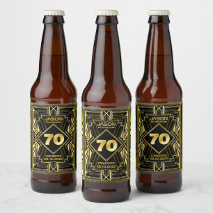 70. Geburtstag Art Deco Gold Black Great Gatsby Bierflaschenetikett