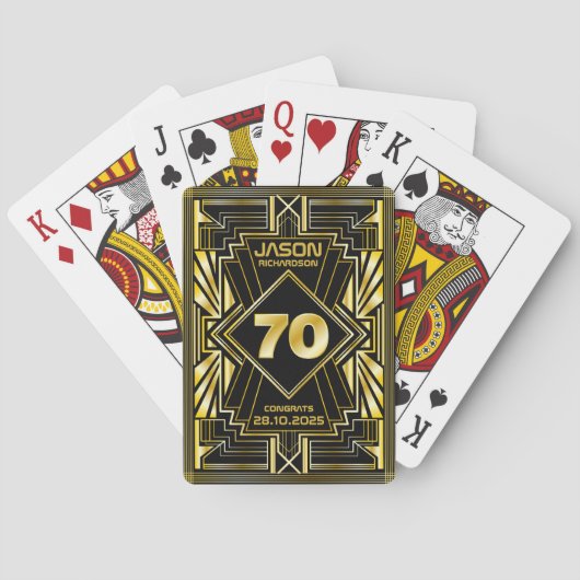 70. Geburtstag Art Deco Gold Black Great Gatsby Spielkarten (Rückseite)