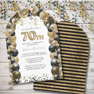 70. Geburtstag Ballon Gold Black Sparkle Einladung