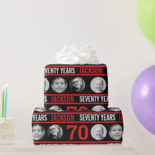 70. Geburtstag benutzerdefiniertes Foto rot und sc Geschenkpapier