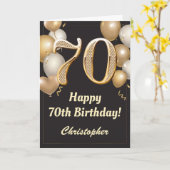 70. Geburtstag Black and Gold Balloons Confetti Karte (Gelbe Blume)