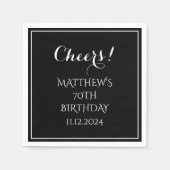 70. Geburtstag Black Elegant Script Moderne Cheers Serviette (Vorderseite)