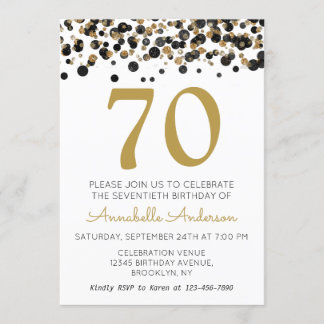 70. Geburtstag Black Gold Glitzer Sparkle Confetti Einladung