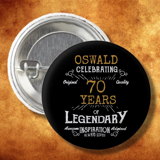 70. Geburtstag Black Gold Legendary Retro Button