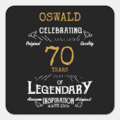 70. Geburtstag Black Gold Legendary Retro Quadratischer Aufkleber (Vorderseite)