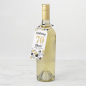 70. Geburtstag Black Gray Gold Glitzer Confetti Flaschenanhänger (Angewinkelt)