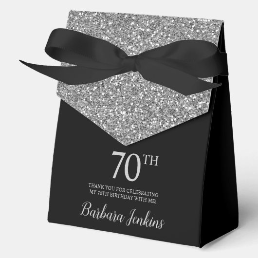 70. Geburtstag Black Silver Glitzer Vielen Dank Geschenkschachtel (Vorderseite)