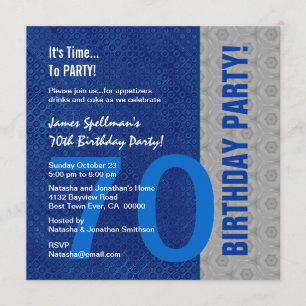 70. Geburtstag Blau- und Silbermuster Gerecycelt Einladung