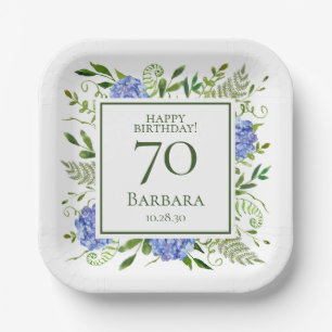 70. Geburtstag Blaue Hortensien Pappteller