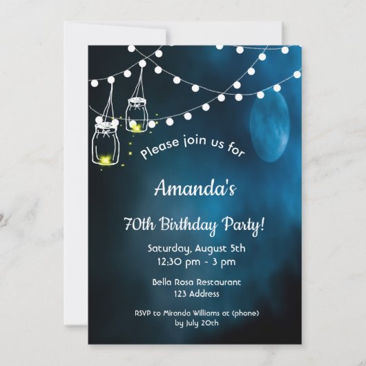 70. Geburtstag blaue Mondgläser Einladung (Vorderseite)