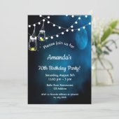 70. Geburtstag blaue Mondgläser Einladung (Stehend Vorderseite)