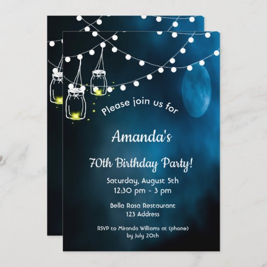 70. Geburtstag blaue Mondgläser Einladung (Vorne/Hinten)
