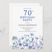 70. Geburtstag Blauer Flora Einladung (Vorne/Hinten)