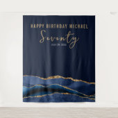 70. Geburtstag Blue Gold Agate Foto Hintergrund Wandteppich (Vorderseite)