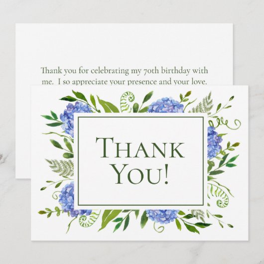 70. Geburtstag Blue Hydrangeas Dankeskarte (Vorne/Hinten)