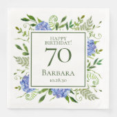 70. Geburtstag Blue Hydrangeas Serviette (Vorderseite)