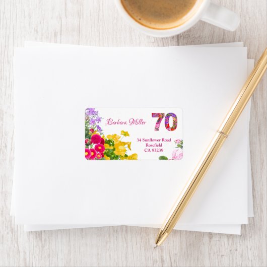 70. Geburtstag blühende moderne Rücksendeadressen- Adressaufkleber (Insitu)