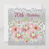 70. Geburtstag Blumenanzeige & Diamanten Einladung (Vorderseite)