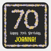 70. Geburtstag: Blumennummer, Individuelle Name, B Quadratischer Aufkleber (Vorderseite)