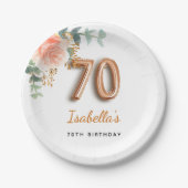 70. Geburtstag Blütenblütengold Eukalyptus Monogra Pappteller (Vorderseite)