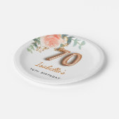 70. Geburtstag Blütenblütengold Eukalyptus Monogra Pappteller (Schrägansicht)