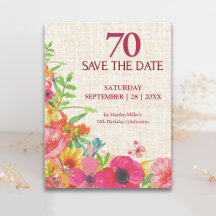 70. Geburtstag Bold Floral Leinen Save The Date