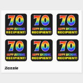 70. Geburtstag: Bold, Fun, Simple, Rainbow 70 Quadratischer Aufkleber (Blatt)
