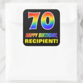 70. Geburtstag: Bold, Fun, Simple, Rainbow 70 Quadratischer Aufkleber (Tasche)