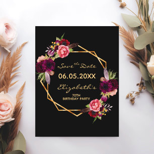 70. Geburtstag bordeauxrot schwarz Save the Date Postkarte