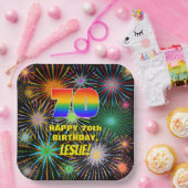 70. Geburtstag: Bunte, lustige feierliche Feuerwer Pappteller (Party)