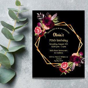 70. Geburtstag burgund florale gold geometrisch sc Einladung
