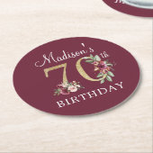 70. Geburtstag Burgund Gold Personalisiert Runder Pappuntersetzer (Angewinkelt)