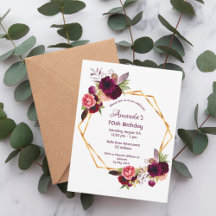70. Geburtstag Burgunder Floral Gold Einladung