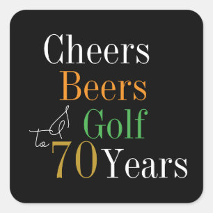 70. Geburtstag Cheers and Bers Golf Black and Gold Quadratischer Aufkleber