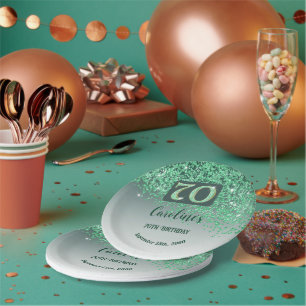 70. Geburtstag Chic Falling Green Glitzer Pappteller