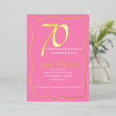 70. Geburtstag Chic Pink & Gold Einladung (Stehend vorne)