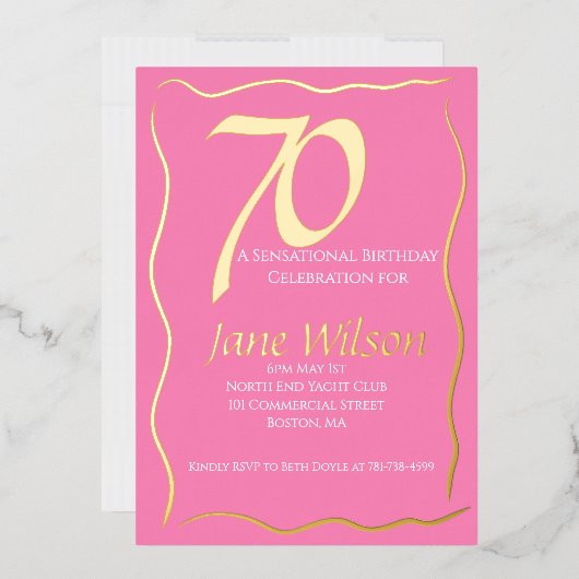 70. Geburtstag Chic Pink & Gold Einladung (Briefumschlag)