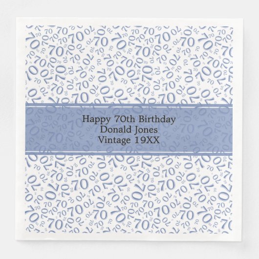 70. Geburtstag Cooles Zahlenmuster Blau/Weiß Serviette (Vorderseite)