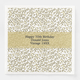 70. Geburtstag Cooles Zahlenmuster Gold/Weiß Serviette