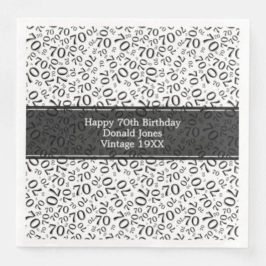 70. Geburtstag Cooles Zahlenmuster Schwarz/Weiß Serviette (Vorderseite)